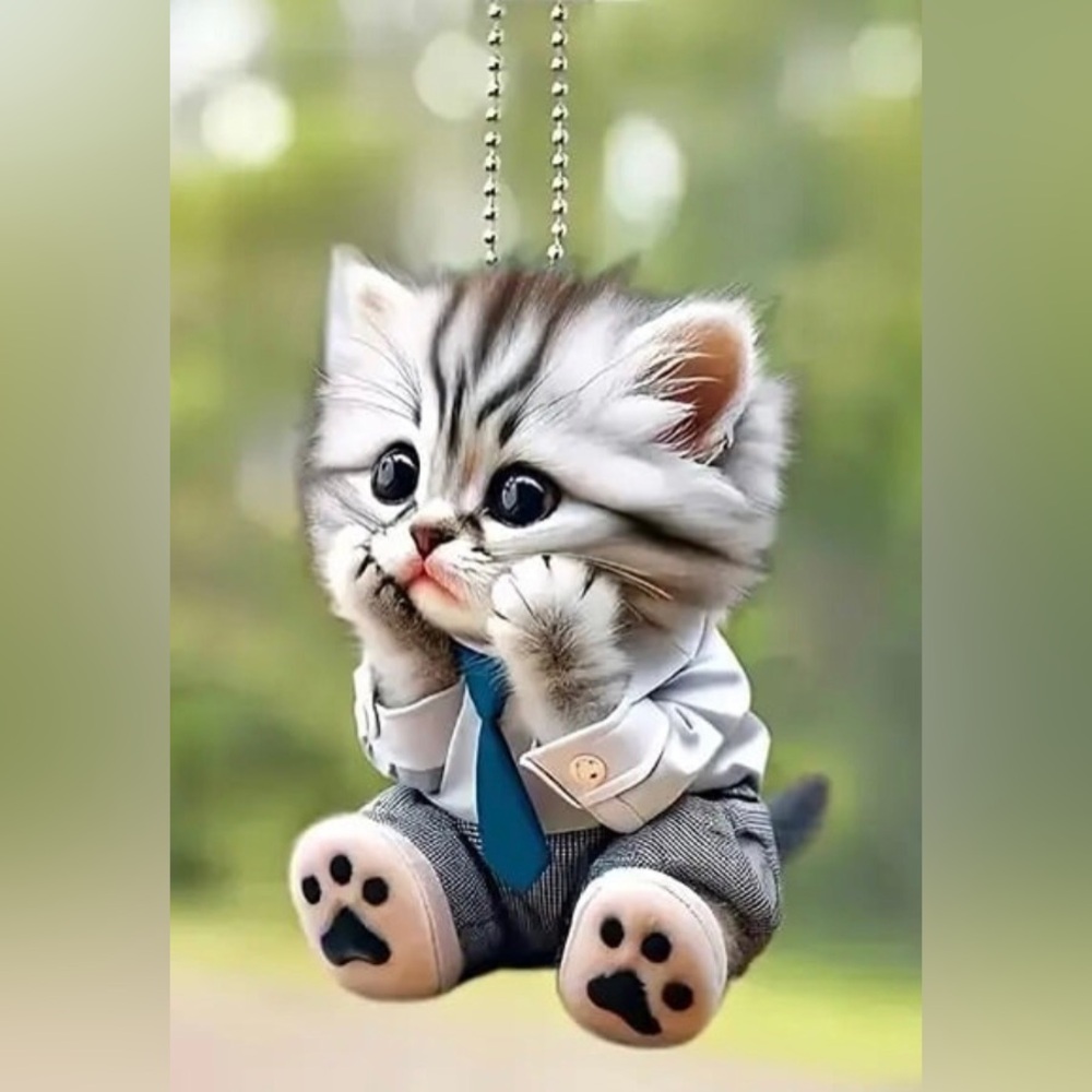 Frustrated Tiger Kitty Cat Wearing a Tie 2D Acrylic Shaped Ornament Charm